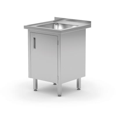 Dřezový stůl, svařovaný, se skříňkou a výklopnými dvířky, HENDI, Profi Line, 500x600x(H)850mm | 813492